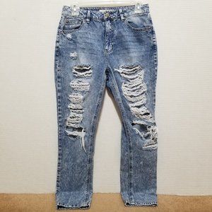 Almost Famous jeans 5 distressed destroyed acid stone wash grunge denim torn
